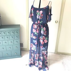 🥳3/$30🌸 NY&Co Navy blue long dress with flowers